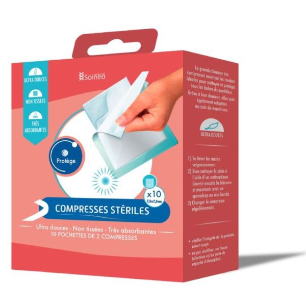 Compresses stériles non-tissé 7,5x7,5cm x10