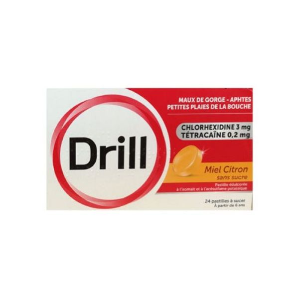 Drill miel citron sans sucre 24 pastilles