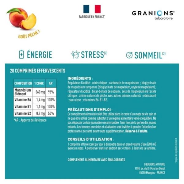 Magnésium Bisglycinate 360 mg Pêche - 20 comprimés