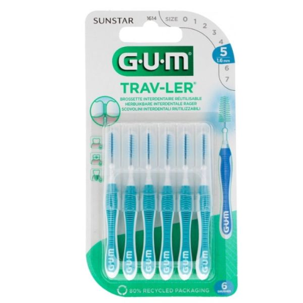 Trav-Ler 6 Brossettes Interdentaires Réutilisables - Taille : 1614 : 1,6 mm
