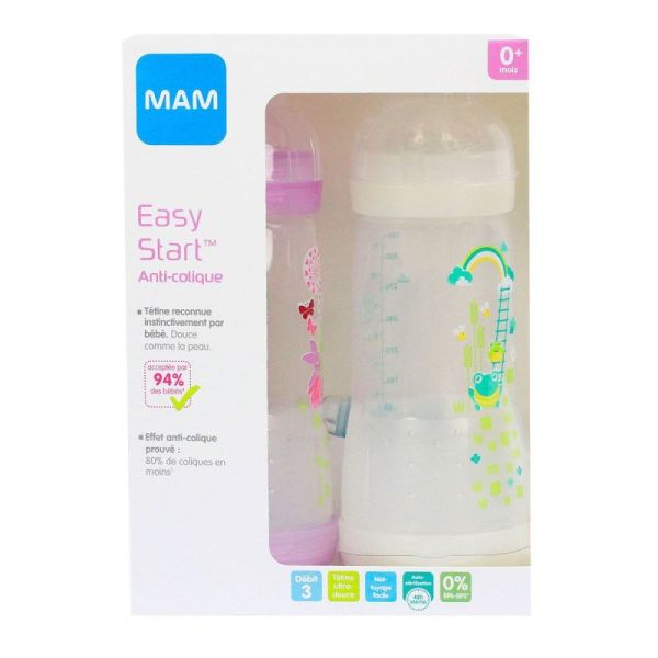 2 Biberons Easy Start anti-colique 4+ mois rose & blanc 320ml