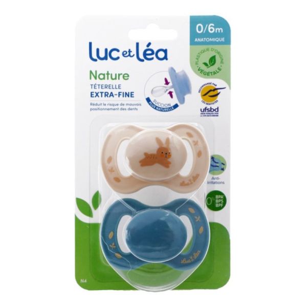 Nature Sucettes anatomiques extra-fines 0-6 mois Lapin - lot de 2