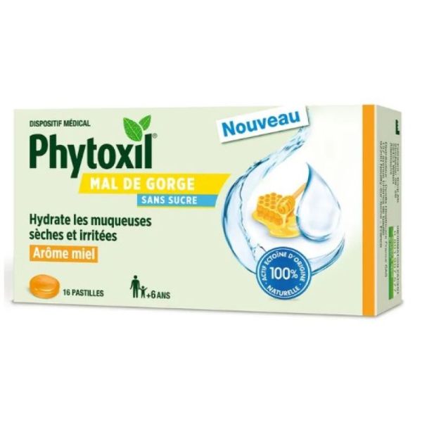 Phytoxil Mal de Gorge Miel Sans Sucre 16 Pastilles
