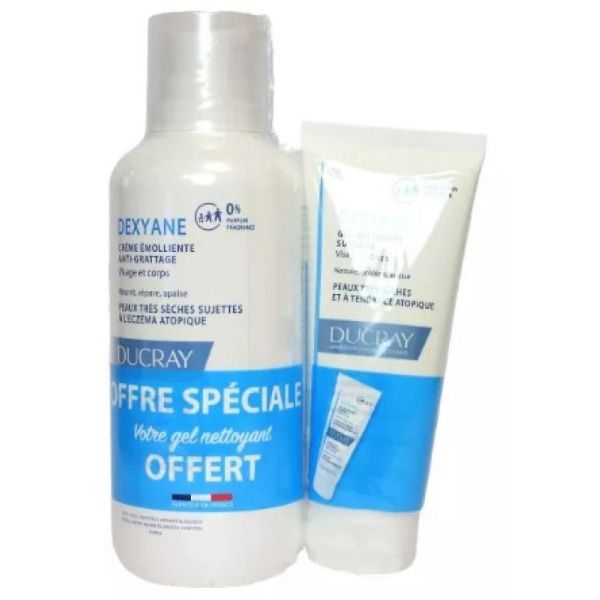 Dexyane Crème Emolliente 400ml+Gel Nettoyant Offert