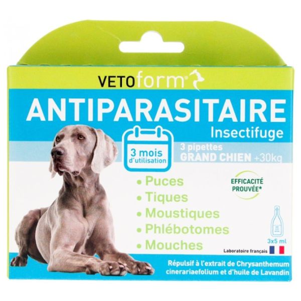 Antiparasitaire Insectifuge Grand Chien 3 Pipettes