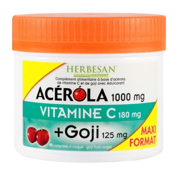Acérola 1000 mg Vitamine C 180 mg + Goji 125 mg 90 Comprimés
