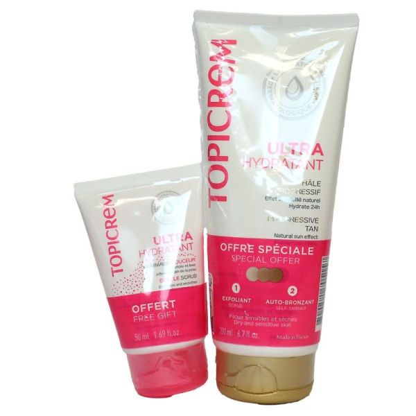 Ultra-hydratant hâle progressif visage et corps peau sensible 200ml + gommage 50ml