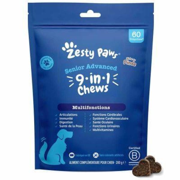 Zesty Paws Sen Adv 9-In-1 Chews Turkey 60