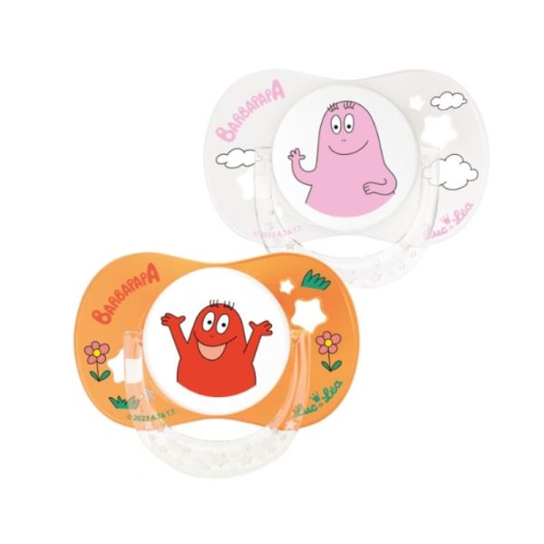 2 Sucettes Silicone Physiologiques avec Anneau 18 M+ Édition Limitée Barbapapa