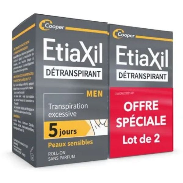MEN - Détranspirant Transpiration Excessive - Peaux Sensibles 2x15ml