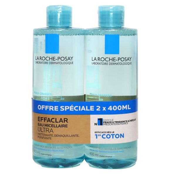Effaclar Eau Micellaire Ultra Peaux Grasses Lot 2 x 400 ml
