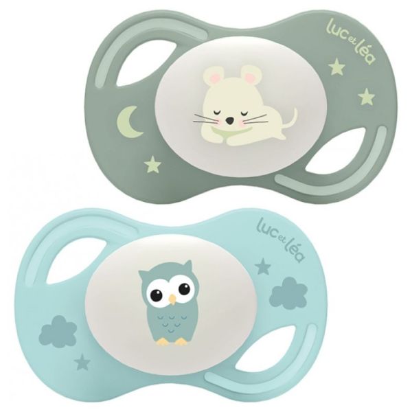 Duo de sucettes nuit anatomiques extra-fines – Souris et Chouette 6-18m
