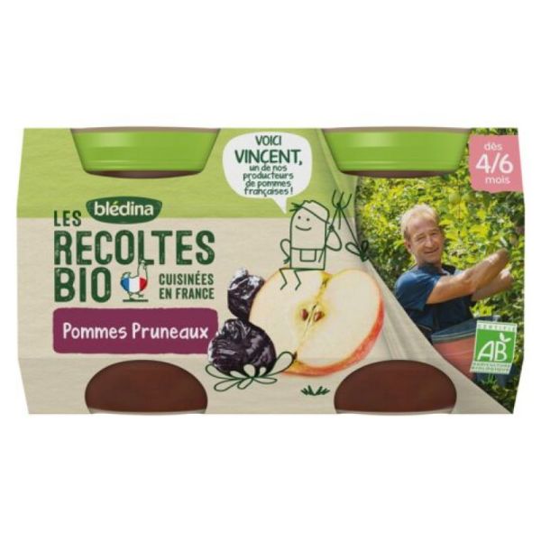 Compotes bébé bio pommes pruneaux dès 4/6 mois - 2x130g