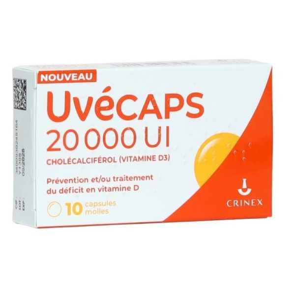 20 000 UI vitamine D3 10 capsules molles