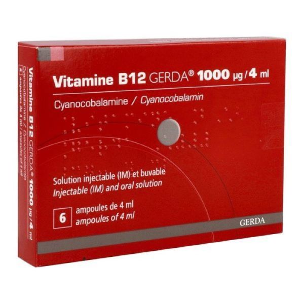VITAMINE B12 Solution injectable et buvable 1000 µg/4 ml, boîte 6 ampoules 4 ml