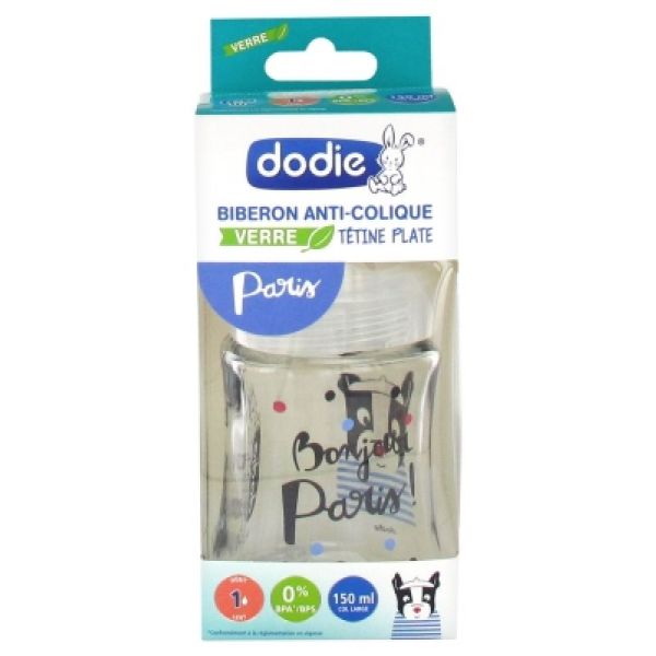 Biberon Verre 150mL tétine plate débit lent Paris