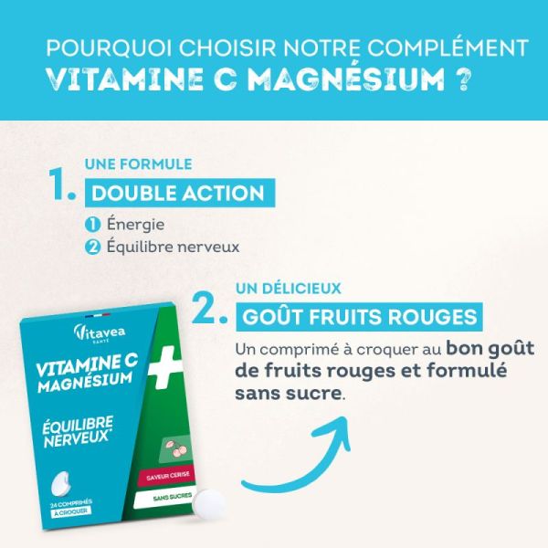 Vitamine C & magnésium équilibre nerveux Nutrisanté x 24 comprimés
