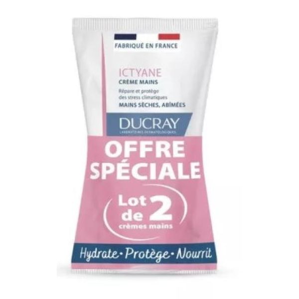 Ictyane Crème Mains Hydratantes - Mains Sèches et Abîmées, 2x50ml