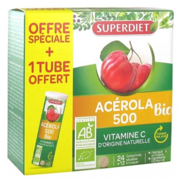 Acérola 500 Bio 24 Comprimés + 12 Comprimés Offerts