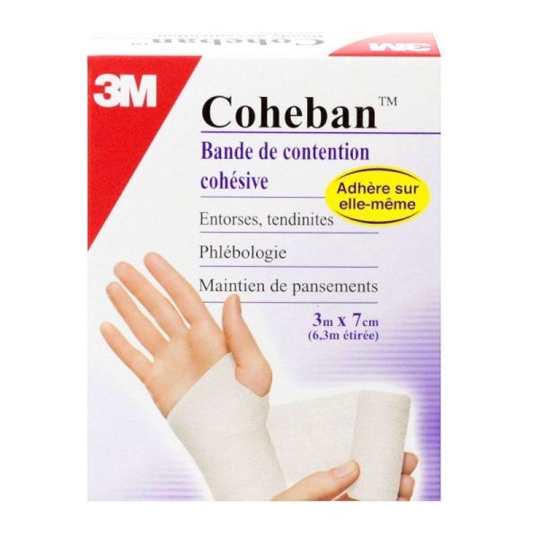 Bande de contention cohésive Coheban 3m x 7cm (blanc)