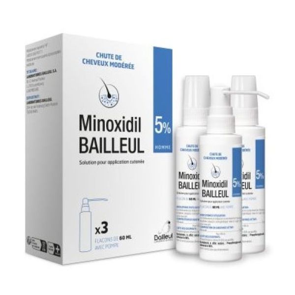Minoxidil 5% solution cutanée 3x60ml
