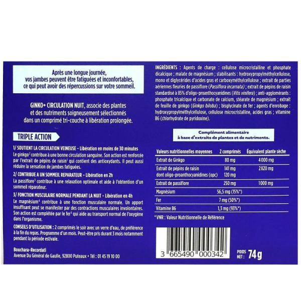 Ginko+ Circulation nuit jambes légères 60 comprimés