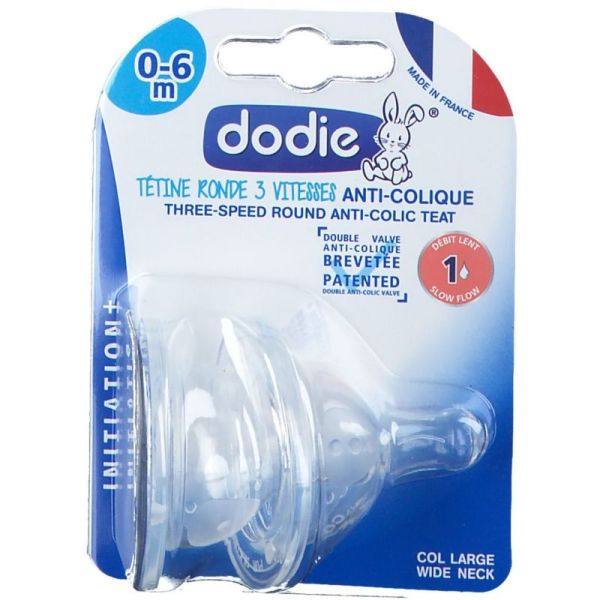 Tétine Ronde 3 vitesses - Col Large - Silicone - 0-6 mois