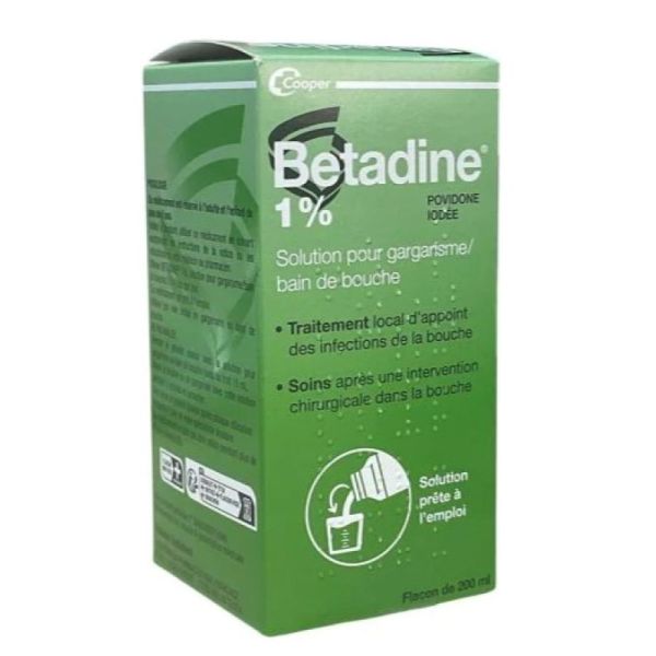 Betadine 1 % solution pour gargarisme et bain de bouche 200 ml