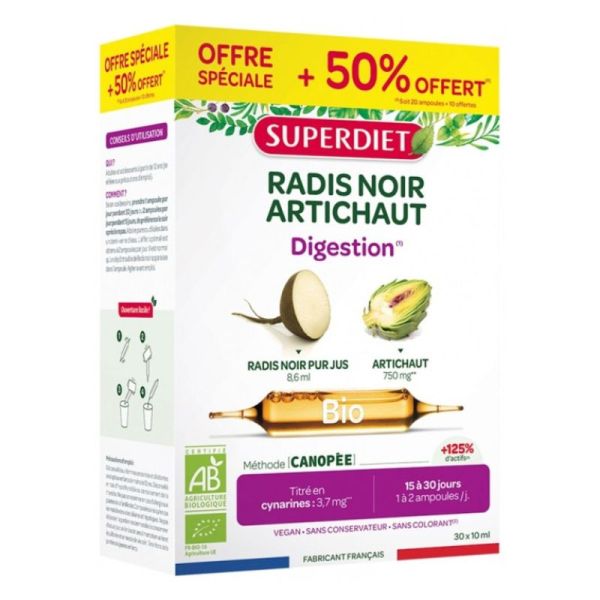 Radis Noir Artichaut Digestion Bio 20 Ampoules + 10 Ampoules Offertes
