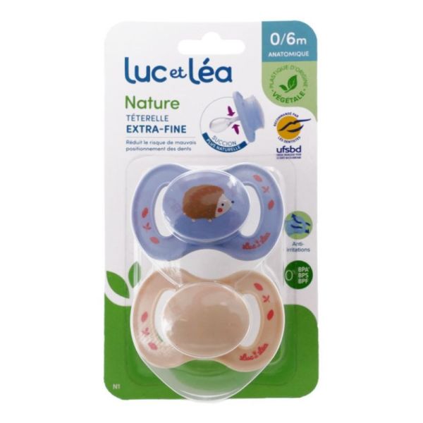 Nature Sucettes anatomiques extra-fines 0-6 mois Hérisson - lot de 2