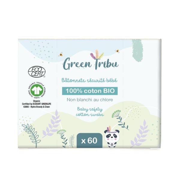 60 bâtonnets d'oreille bébé sécurité 100% coton bio