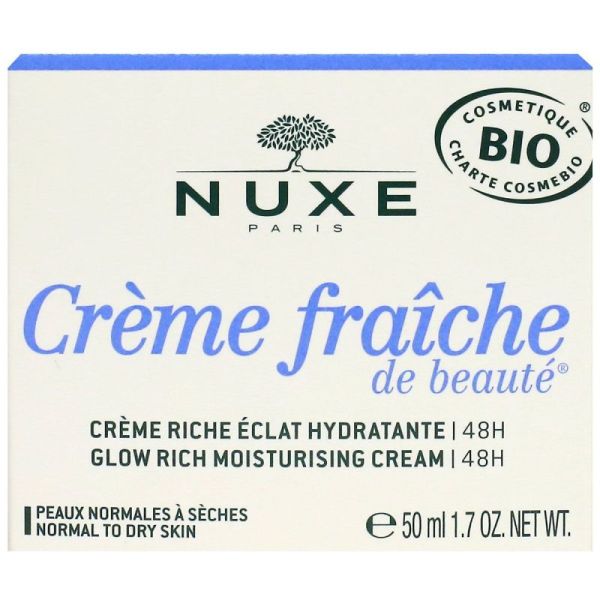 Crème Fraîche de Beauté Crème Riche Éclat Hydratante 48H Bio 50 ml