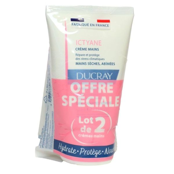 Ictyane Crème Mains Hydratantes - Mains Sèches et Abîmées, 2x50ml