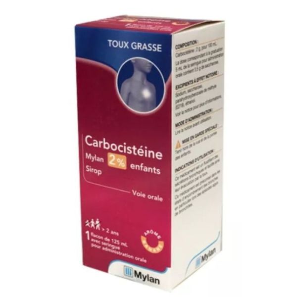 Carbocistéine Mylan 2% Enfant, sirop avec sucre - Flacon 125ml